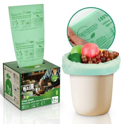 T.FORING 100% Compostable Trash Bags 2.6 Gallon - Extra Thick 0.8 Mil,9.84 Liter Small Kitchen Food Scrap Waste Bags for Countertop Bin,ASTM D6400,US BPI,CMA & Europe OK Compost Home Certified