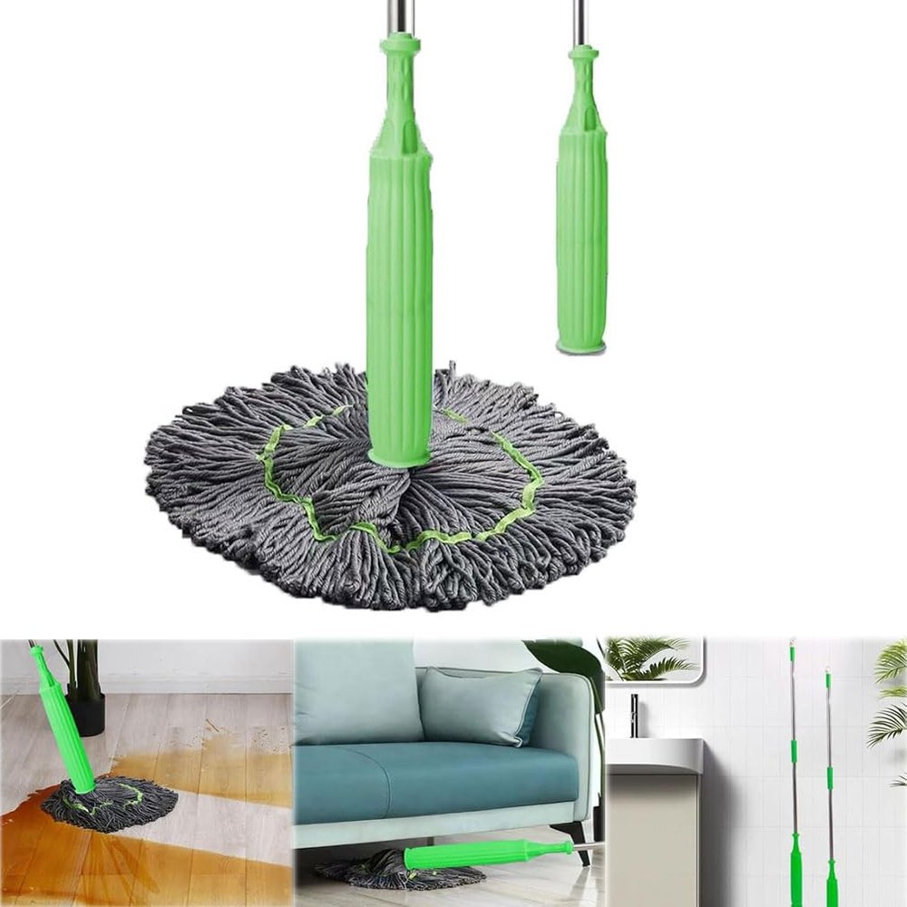 2 in 1 Dehydrated Mop, Self-Wringing Twist Mops for Floor Cleaning, Twist Mop, Microfibre Flat Mop, Wet Dry Dust Mop for Hard Floor, Kitchen Dust Cleaning Mop for Hardwood Laminate Tile Floors