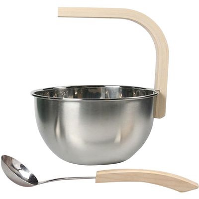Muteitt Stainless Steel Sauna Bucket with Ladle Durable 4l Sauna Bucket with Wooden Handle Essential Spa Accessory for Steam Room
