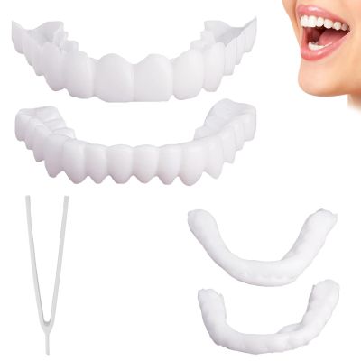 Brigtviee Clip in Veneers Teeth, fake tooth,2 Pairs Instant Veneers Dentures, Teeth Veneer Snap in Teeth - Temporary Teeth Veneers Top and Bottom Adjustable Snap-On Dentures Clip Veneers Snap in Teeth