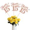 12 Pack Happy 15th Birthday Party Decorations, Glitter Happy 15th Birthday Centerpiece Sticks for Table, 15 Fabulous Table Toppers for 15th Birthday Anniversary Party Table Decorations Rose Gold view 1