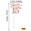 12 Pack Happy 15th Birthday Party Decorations, Glitter Happy 15th Birthday Centerpiece Sticks for Table, 15 Fabulous Table Toppers for 15th Birthday Anniversary Party Table Decorations Rose Gold view 2