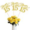 12 Pack Happy 15th Birthday Centerpiece Sticks, Double Sided Gold Glitter 15th Birthday Party Decorations, 15 Fabulous Table Toppers for 15th Birthday Anniversary Party Table Decorations view 1