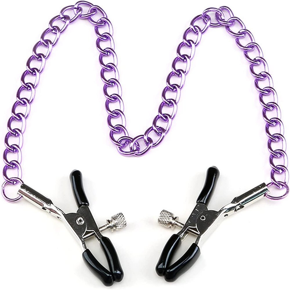 Adjustable Metal Nipple Clamps Necklace Entertainment Chain Clip for Women/Man Non-Piercing Nipplerings Clip On Nipple Rings Decorative Clip for Clothing Accessories Purple Chain