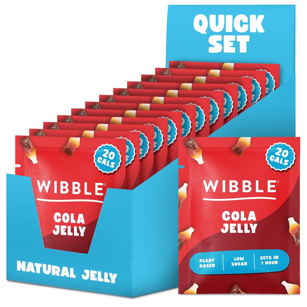 Wibble Cola Natural Jelly Crystals, Quick Set, 12 pack, Jello, Low Sugar, Plant-Based, Low Calorie Snack, Healthy Dessert, Serves 4, Vegetarian & Vegan