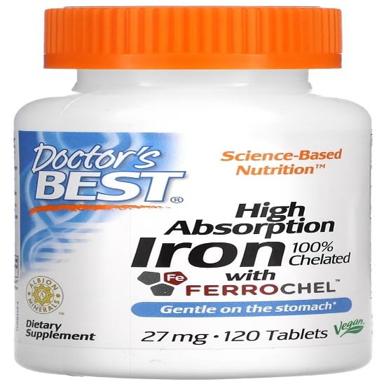DoctorsBEST Doctor's Best - High Absorption Iron | High Bioavailability, 27 mg Iron - 120 Tablets