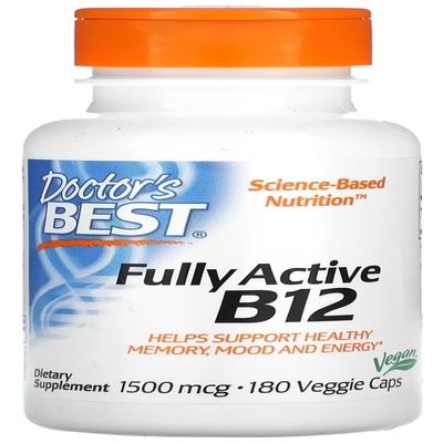DoctorsBEST Doctor's Best - Fully Active B12 | Supports Energy Metabolism and Nervous System Health - 1500mcg, 180 vcaps