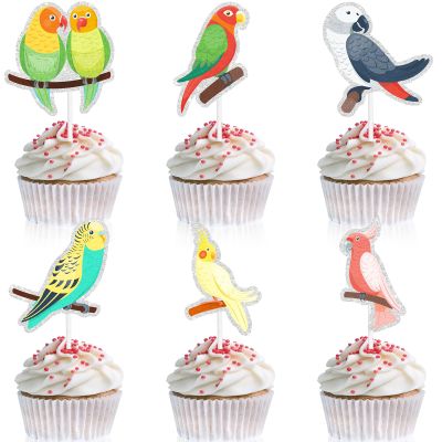 18pcs Cute Parrot Theme Kids Happy Birthday Nature Birds Macaw Luau Cupcake Toppers Set - Rainforest Bird Theme Party, Baby Shower, Birthday Party Decoration Supplies for Boys and Girls - LIANGSS (1)