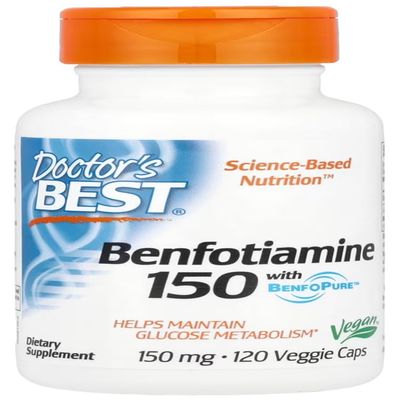 Doctor's Best - Benfotiamine with BenfoPure, 150mg | High-dose benfotiamine for Nerve Health and Energy Metabolism - 120 Vegan Capsules