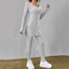 WILLBEST ribbed knit pajamas womens sweater vest jogger pajama set and sweatpants tracksuit tie front pockets denim button down shirt womens sweatsuits 2 piece set 2 piece skirt sexy black view 3