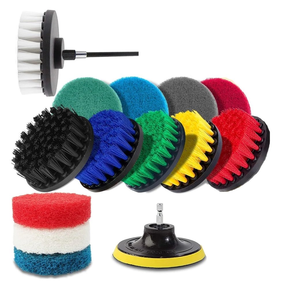 16Pcs Cleaning Brush Attachment Set Power Scrubber Scouring Pads With Long Reach For Car Floor Kitchen & Automotive