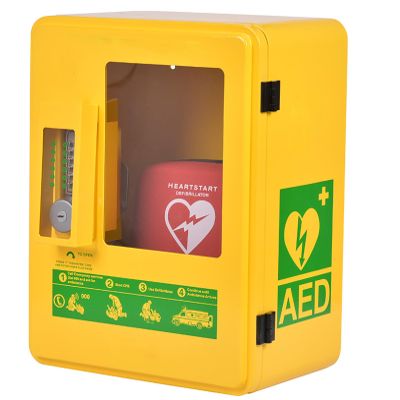 AED Defibrillator Storage Cabinet - Wall-mounted Steel AED Alarm Box with Smart Password Lock for Home, Office, Nursing, Bus - Corner Design for Greater Safety