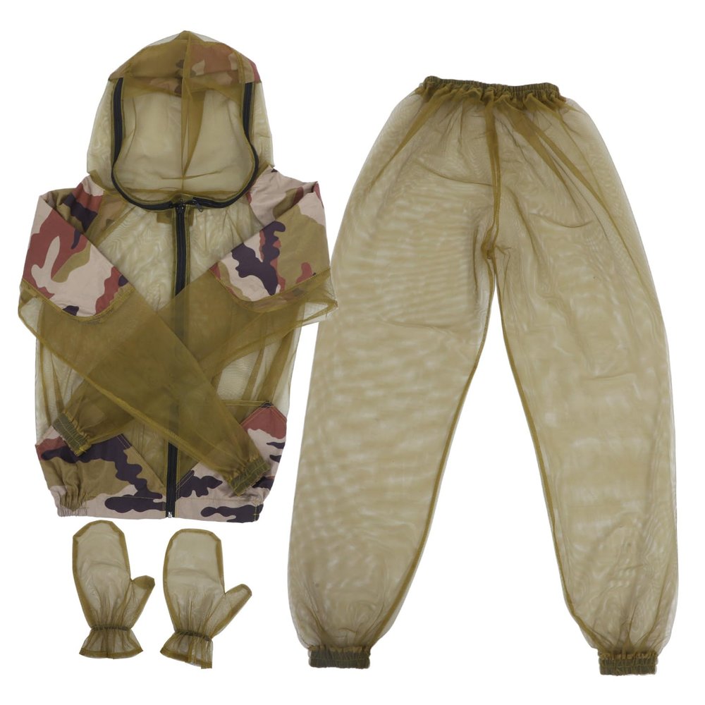 Hoement Mosquito Protection Clothing Set 3pcs with Jacket and Pants, Military Green Camouflage, Breathable Mesh Suit for Outdoor Camping, Fishing, Hunting and Beekeeping Use