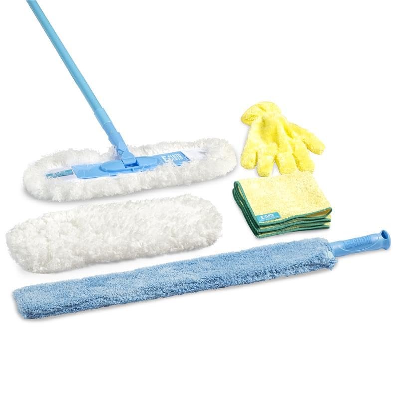 E-Cloth Duster & Cleaning Bundle - Microfiber Cloth Set - Includes Flexi-Edge Floor Dusting Mop, High Performance Dusting Cloth & Glove, Cleaning Wand, and Replacement Mop Head