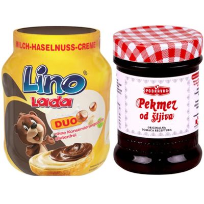 With Pufai Grocery, Plum Jam 350 g Glass + Lino Lada Duo Milk and Hazelnut Cream Chocolate Spreads Chocolate Spreads 350 g