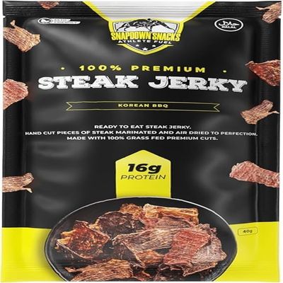 SNAPDOWN SNACKS - High Protein Jerky Original Meat Snacks with Flavorful Strips - Halal Beef steak Jerky Snacks Pack for Great Protein (6 pack, Korean-BBQ)