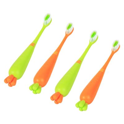 Mikinona Cartoon Soft Bristle Kids Toothbrush 4pcs Set Carrot and Radish Design Toddler Manual Tooth Brush for Home and Travel Use
