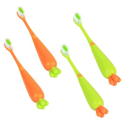 Beatifufu Ergonomic Kids Manual Toothbrush 4pcs Extra Soft Bristles Carrot and Radish Design Childrens Teeth Brush Set for Daily Oral Care