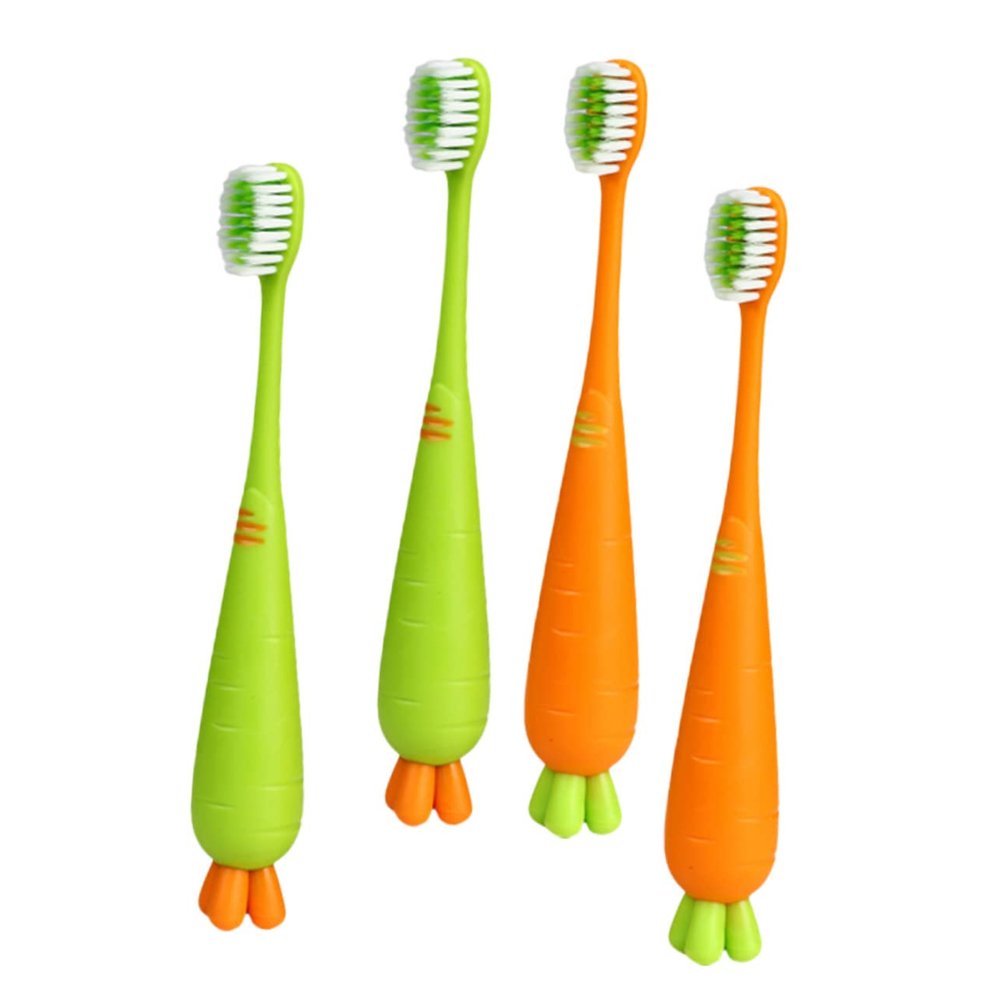 MERRYHAPY 4pcs Cartoon Toothbrush Boys and Girls Soft Bristle Carrot Design Toothbrush for Boy Girl Teething