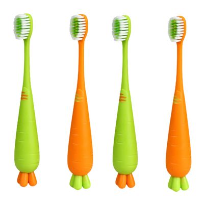 Gogogmee 4pcs Cartoon Soft Bristle Kids Toothbrush Set for Daily Use, Ergonomic Manual Children Toothbrushes, Lovely Carrot Radish Design for Boys and Girls Oral Care