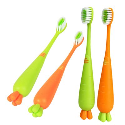 WOONEKY Kids Toothbrushes 4pcs Soft Bristle Carrot and Green Radish Design Manual Tooth Brushes for Toddlers Childrens Oral Care Set