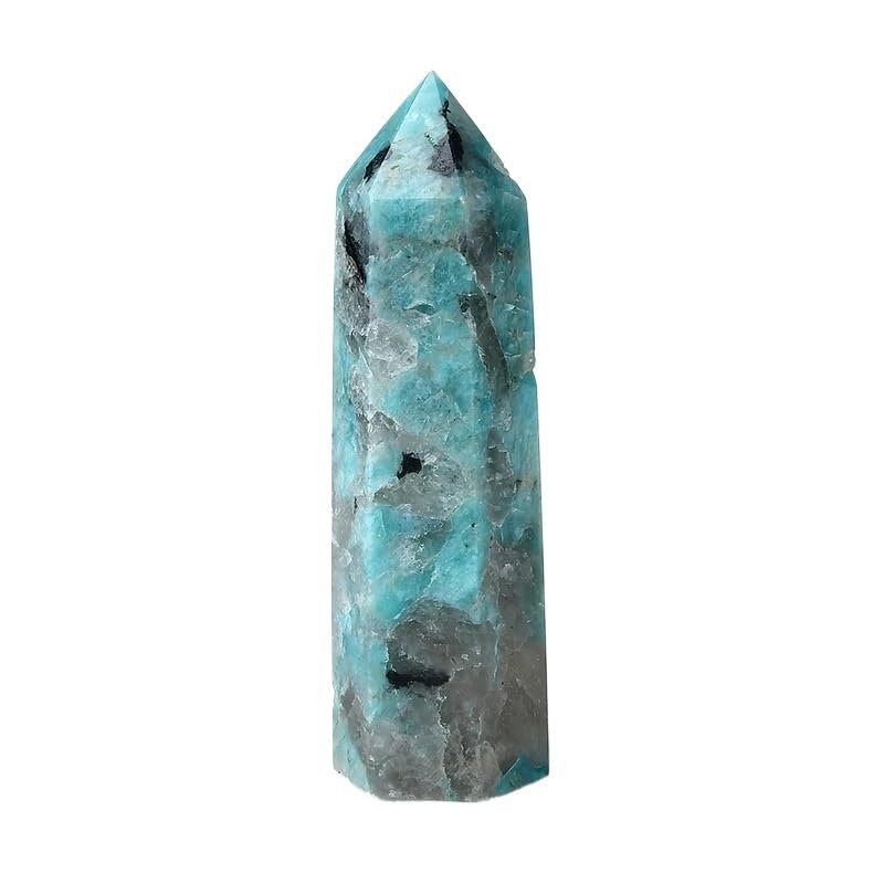 1PC Natural Amazonite Smoky Quartz Symbiotic Crystal Healing Stone Obelisk Ornament for Home Decor Energy Stone(70-80mm)