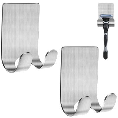2Pcs Razor Holder for Shower, 304 Stainless Steel Razor Stand with Strong Adhesive, Waterproof, Shower Razor Holder for Bathroom, Living Areas - No Drilling, Silver