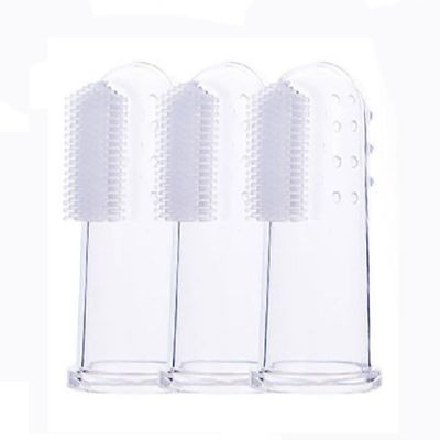 Baby Finger Toothbrush, 3 Pcs Clear Soft Silicone Finger Toothbrush with Storage Case, Oral Massage Teething Toothbrush for Tooth Cleaning and Care