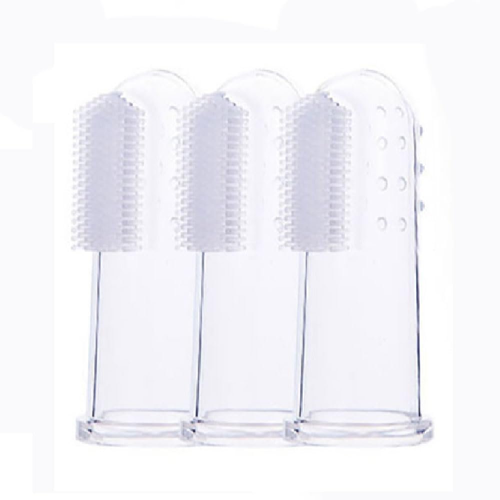Baby Finger Toothbrush, 3 Pcs Clear Soft Silicone Finger Toothbrush with Storage Case, Oral Massage Teething Toothbrush for Tooth Cleaning and Care