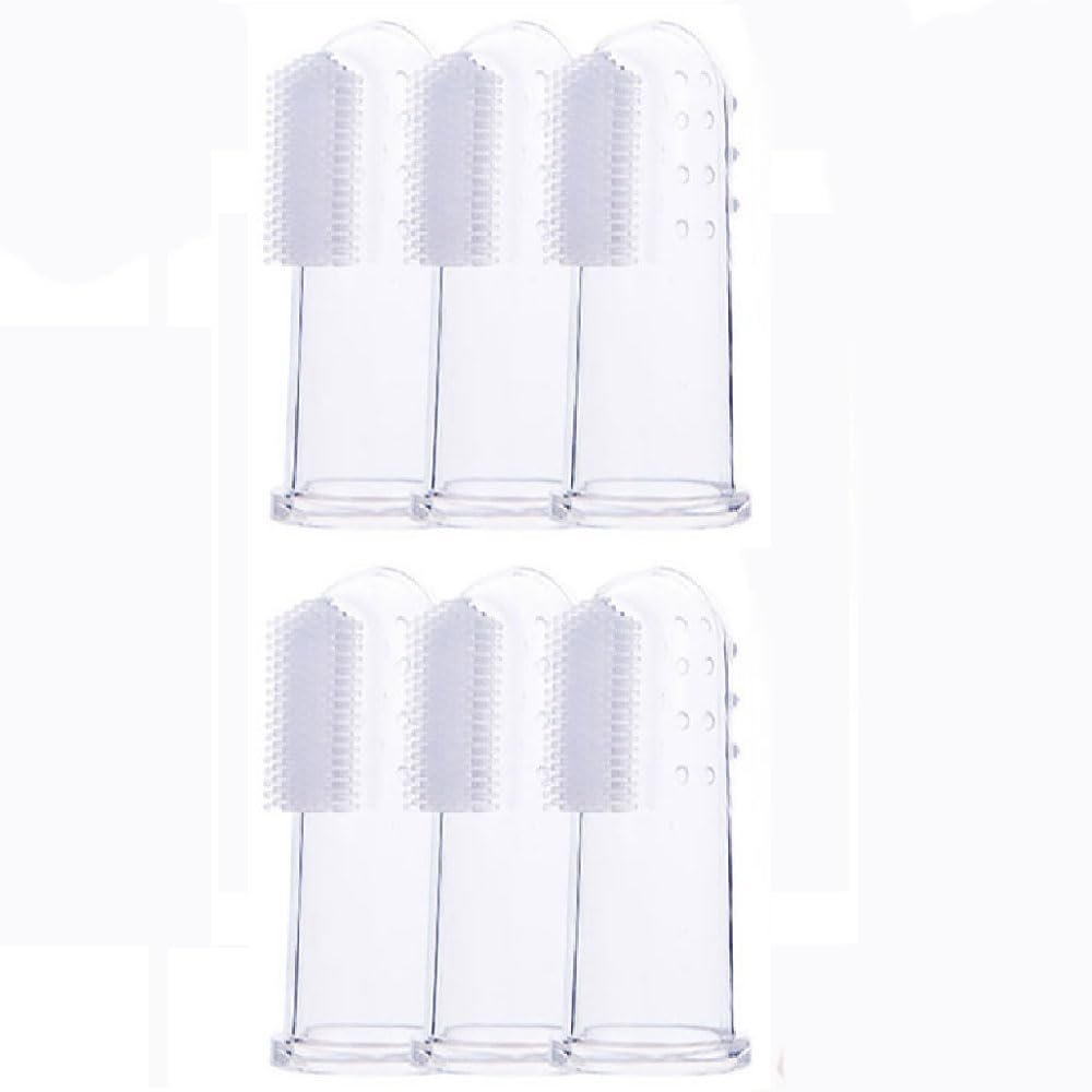 Baby Finger Toothbrush, 6 Pcs Clear Soft Silicone Finger Toothbrush with Storage Case, Oral Massage Teething Toothbrush for Tooth Cleaning and Care