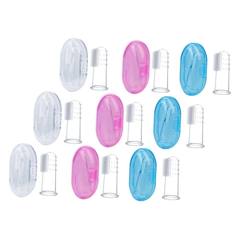 Anneome 9pcs Baby Finger Toothbrush Set Silicone Toddler Oral Cleaning Brush Storage Box Soft Infant Teeth Cleaning for 0-3 Years