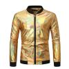 Duohropke Sequin Jacket Men's Varsity Jacket Party Disco Shiny Sparkly Glitter Bomber Jacket Light Shiny Clubwear Metallic Nightclub Jacket, gold, M view 1