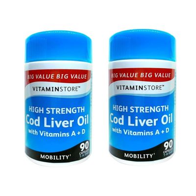 Vitammin Store High Strength Cod Liver Oil Capsules 90 Pack - Daily Cod Liver Oil Capsules for Better Mobility - Pack of 2