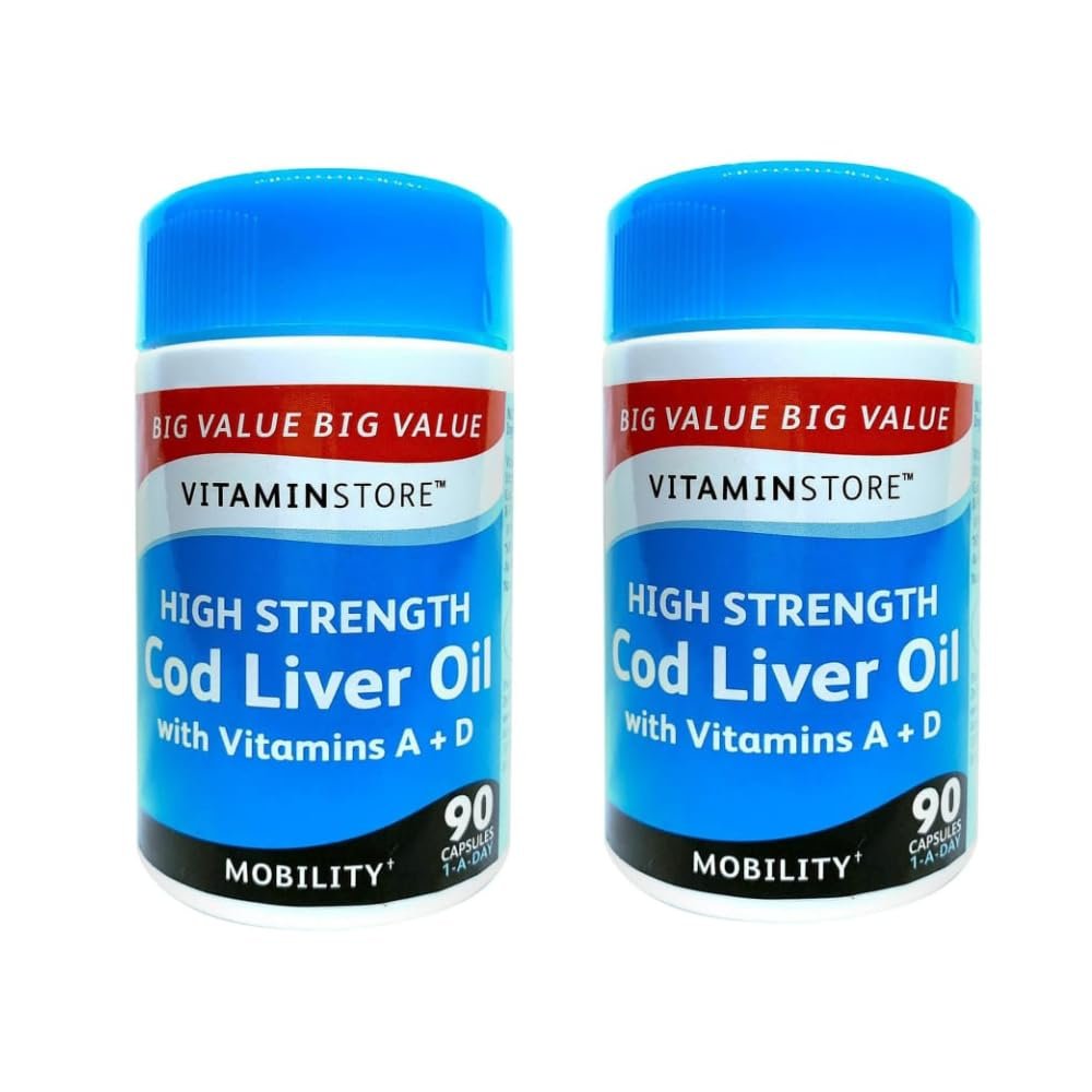 Vitammin Store High Strength Cod Liver Oil Capsules 90 Pack - Daily Cod Liver Oil Capsules for Better Mobility - Pack of 2