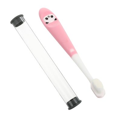 PLAFOPE Children's Manual Toothbrush with Supple Bristles and Non-Slip Handle for Babies and Boys and Girls Aged 2-12, Pink Toothbrush with Storage Bucket for Easy Oral Cleaning