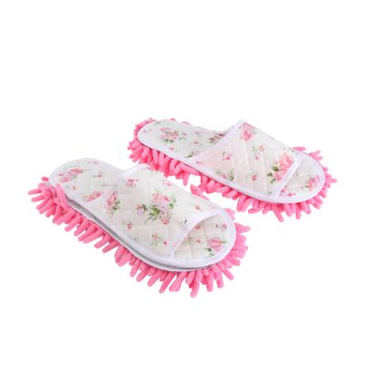 minkissy Peep-toe Mop Slippers Removable Indoor Cleaning Slippers for Dusting Floors Super Absorbent and Easy to Clean for Home Use Pink Floral Design