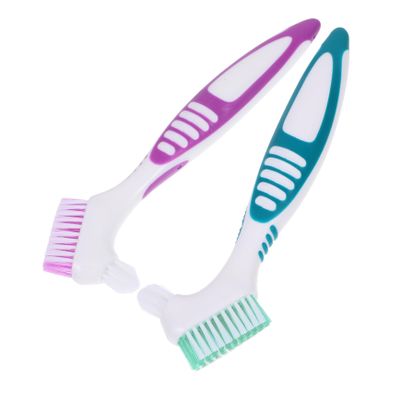 Healeved Denture Brush Double Sided Toothbrush 2pcs with Large Non-Slip Handle Soft Bristles for Effective Denture Cleaning Travel Oral Care Brush Suitable for Braces and False Teeth