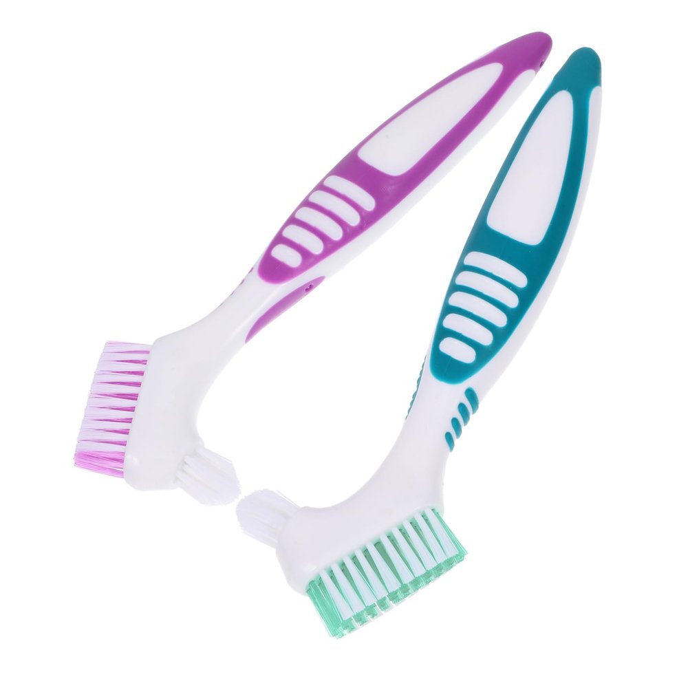 Healeved Denture Brush Double Sided Toothbrush 2pcs with Large Non-Slip Handle Soft Bristles for Effective Denture Cleaning Travel Oral Care Brush Suitable for Braces and False Teeth