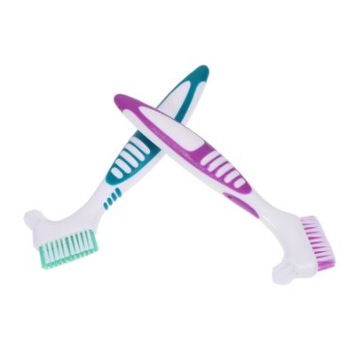 FRCOLOR Denture Cleaning Brush 2Pcs Dual Heads Comfortable to Hold Handle for Thorough Cleaning and Portable Use