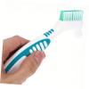 FRCOLOR Denture Cleaning Brush 2pcs Double-Sided Denture Toothbrush with Large Non-Slip Handle for False Teeth Care at Home, Portable Dental Hygiene Supply in Green and Purple view 2