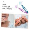 FRCOLOR Denture Cleaning Brush 2pcs Double-Sided Denture Toothbrush with Large Non-Slip Handle for False Teeth Care at Home, Portable Dental Hygiene Supply in Green and Purple view 3