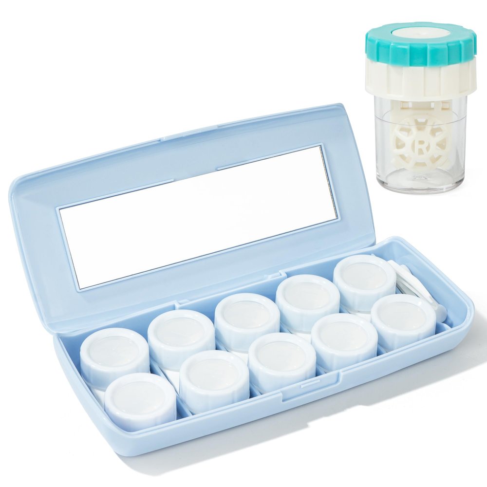 Esdallina 1Pcs Contact Lens Travel Case with Cleaner Portable Contact Box with Mirror Tweezers (Blue)