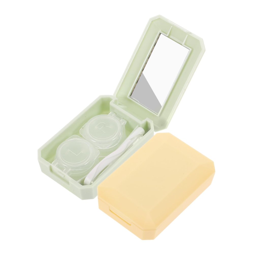 Healvian 2sets Case Portable Organizer for Contacts Cosmetic Storage Box Yellow Green Leak Lightweight Easy Access for Travel