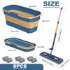 8Pcs/Set Flat Mop And Bucket System 360 Rotating Flat Mop and Collapsible Mop Bucket with Wheels, Floor Mop with 6 Washable & Reusable Microfiber Pads for Home, Office view 2