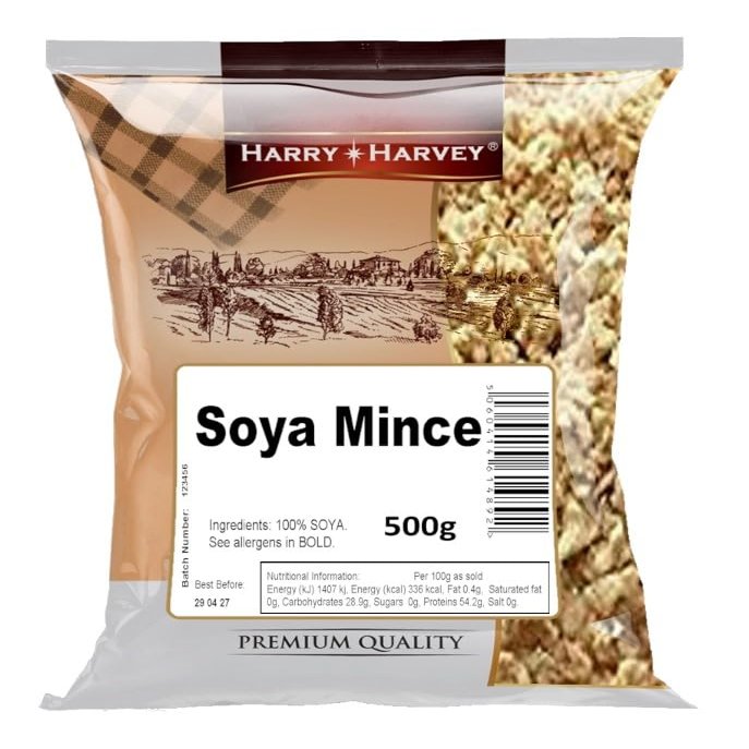 Harry Harvey Dried Soya Mince 500 g | High-Protein Vegetarian Meat Alternative | Textured Soy Chunks for Curries, Bolognese, Stir-Fries | Low Fat, Versatile & Nutritious