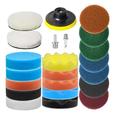 22Pcs 3 Inch Polishing Pad Kit With Scouring Pad And Wool Buffing Pad For Drill Car Polisher Rust Remover Mirror Waxing Cleaning