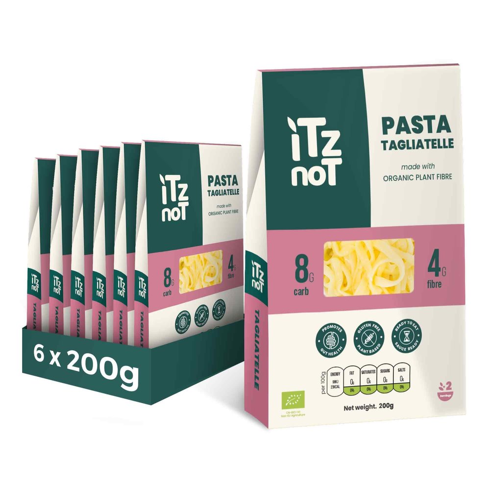 iTz noT jusT TAGLIATELLE (Pack of 6, 200g Each) Ready Cooked, Shirataki, Moyu, Konjac Plant Fibre Pasta, Low Carb, & No Added Preservatives, Healthy, Gluten Free, Gut Health. 100% Natural