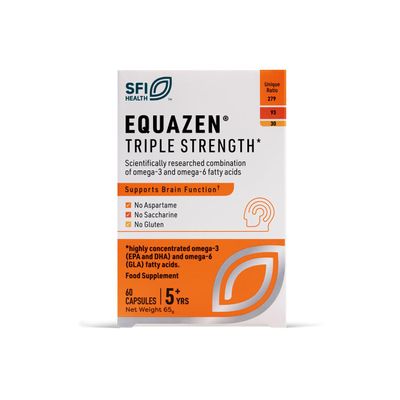 Equazen Omega 3 & 6 Triple Strength Capsules, Brain & Cognitive Support, DHA, EPA & GLA, Clinically Researched 9:3:1 Formula, High Strength One-A-Day, No Fishy Aftertaste, 60 Pack