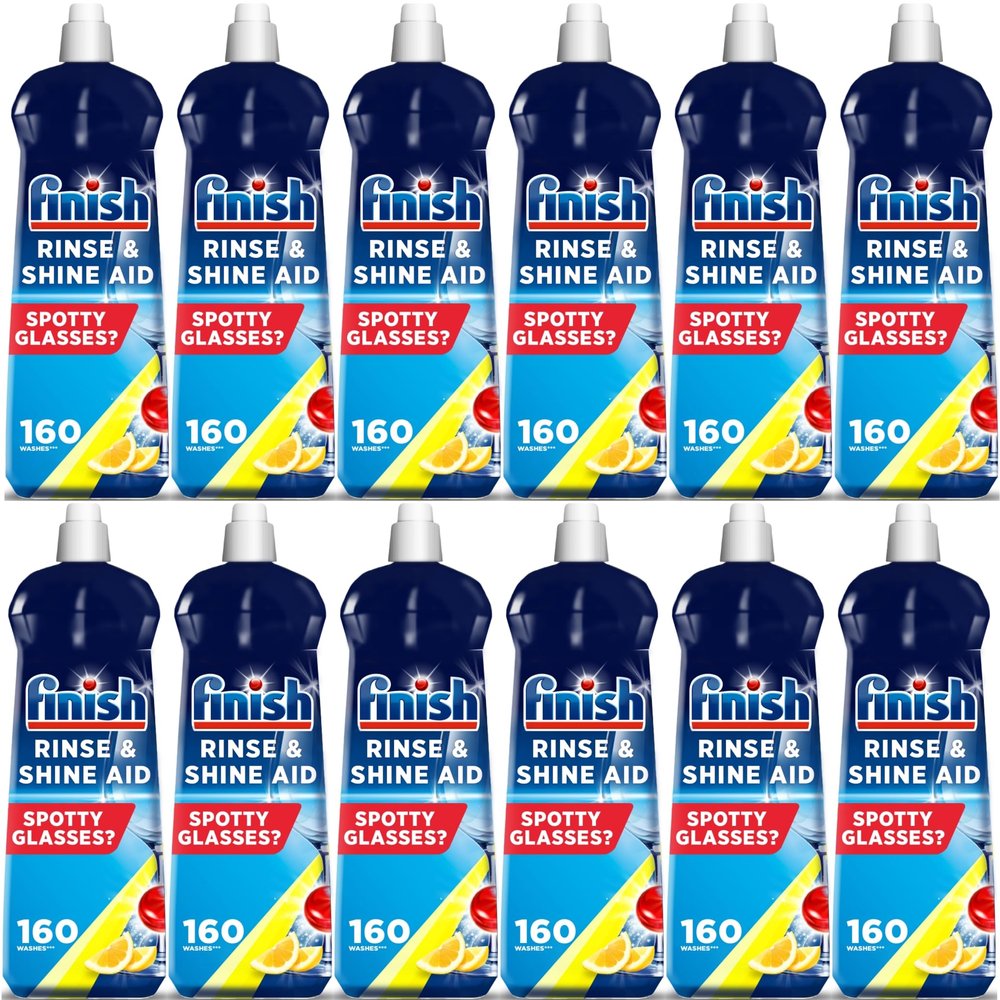 Finish | Finish Dishwasher Rinse & Shine Aid | Lemon | 800ml | For Drier Glasses and Spot Prevention (Pack of 12)