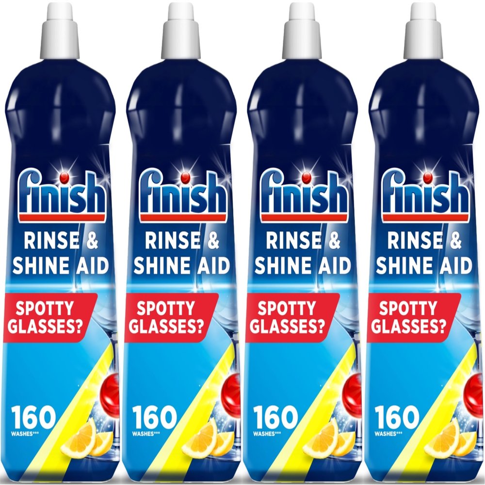 Finish | Finish Dishwasher Rinse & Shine Aid | Lemon | 800ml | For Drier Glasses and Spot Prevention (Pack of 4)